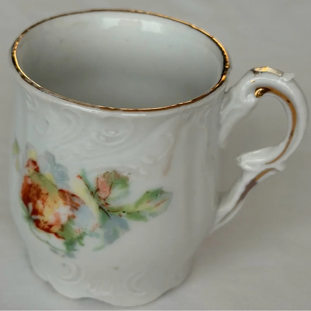 Antique Porcelain Mini Floral White & Gold Victorian Demitasse Retro Display Cup
